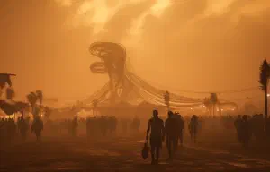 Burning Man Chaos Ignites: Extravagant Revelers Seek Solace Amidst a Roaring Sandstorm!