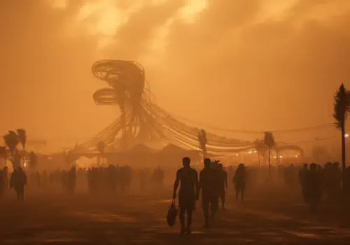 Burning Man Chaos Ignites: Extravagant Revelers Seek Solace Amidst a Roaring Sandstorm!